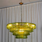 36 Inch Green Glass Tiered Chandelier - Ghiaccio