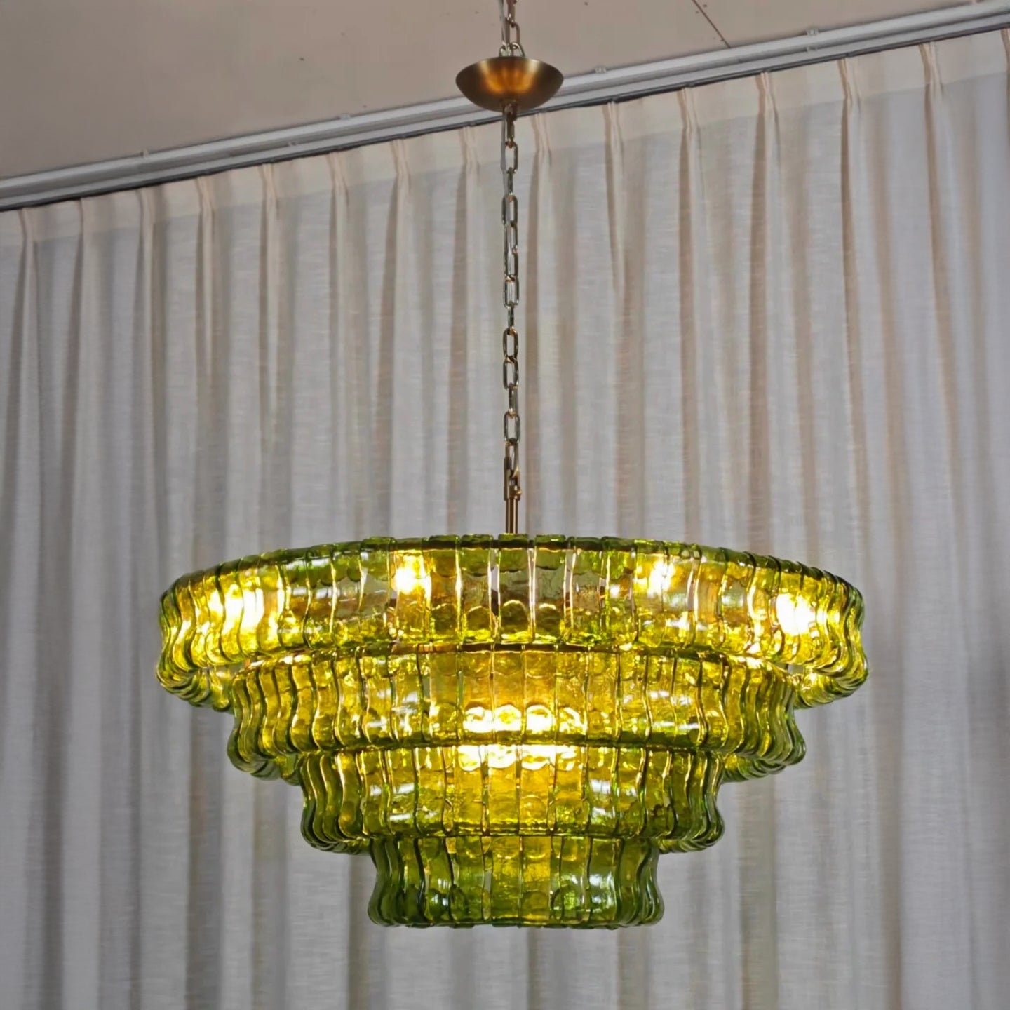 36 Inch Green Glass Tiered Chandelier - Ghiaccio