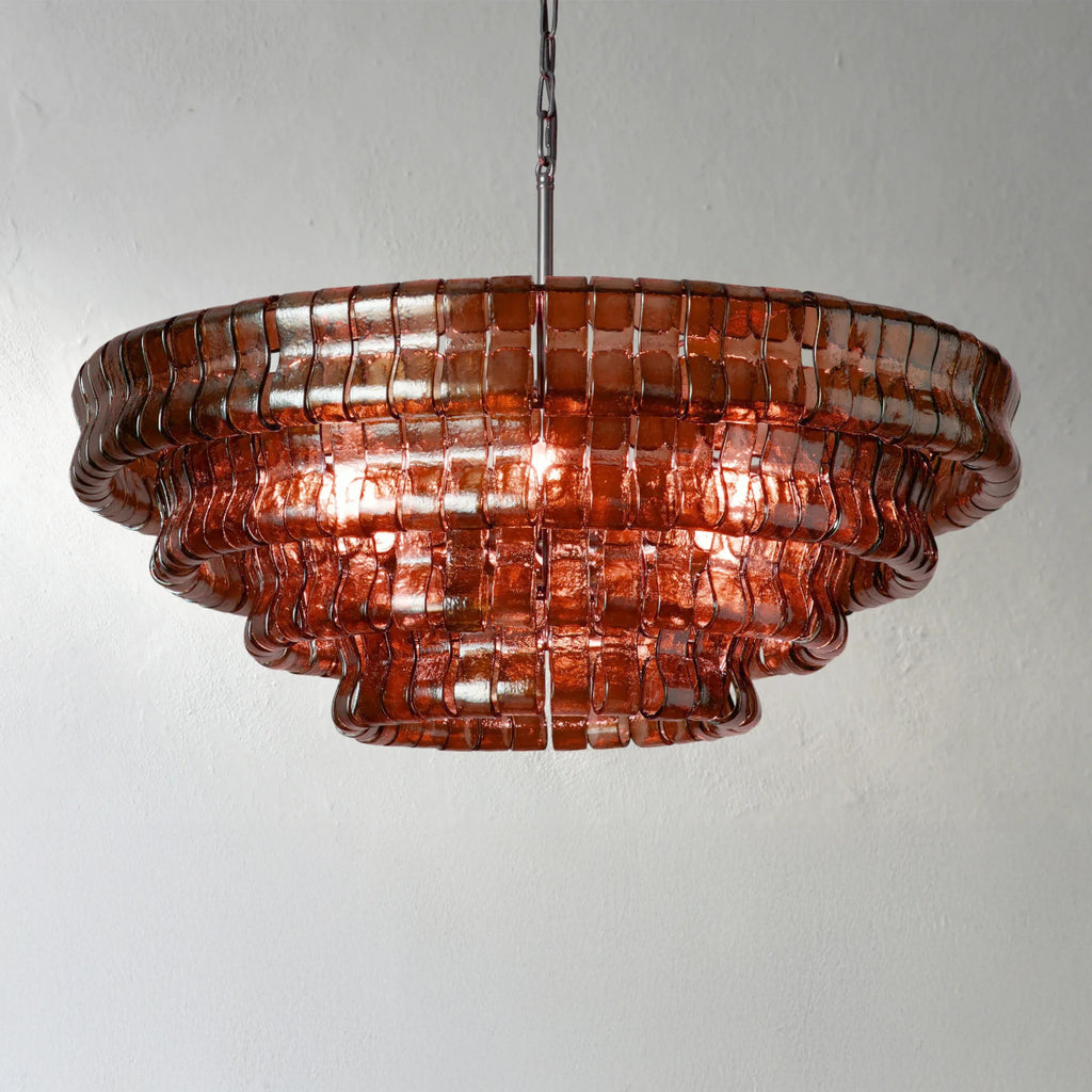 91 cm Red Glass Tiered Chandelier - Ghiaccio