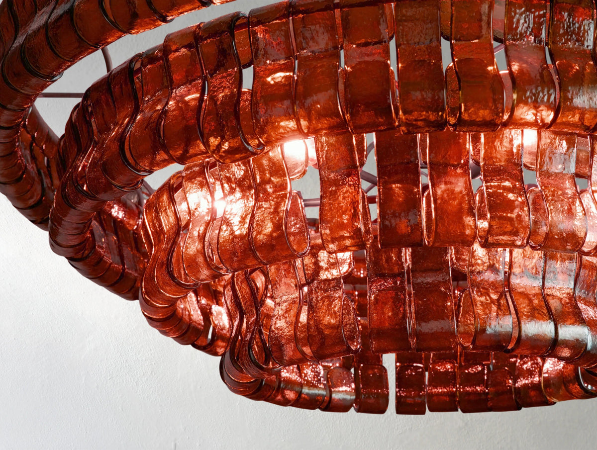 91 cm Red Glass Tiered Chandelier - Ghiaccio