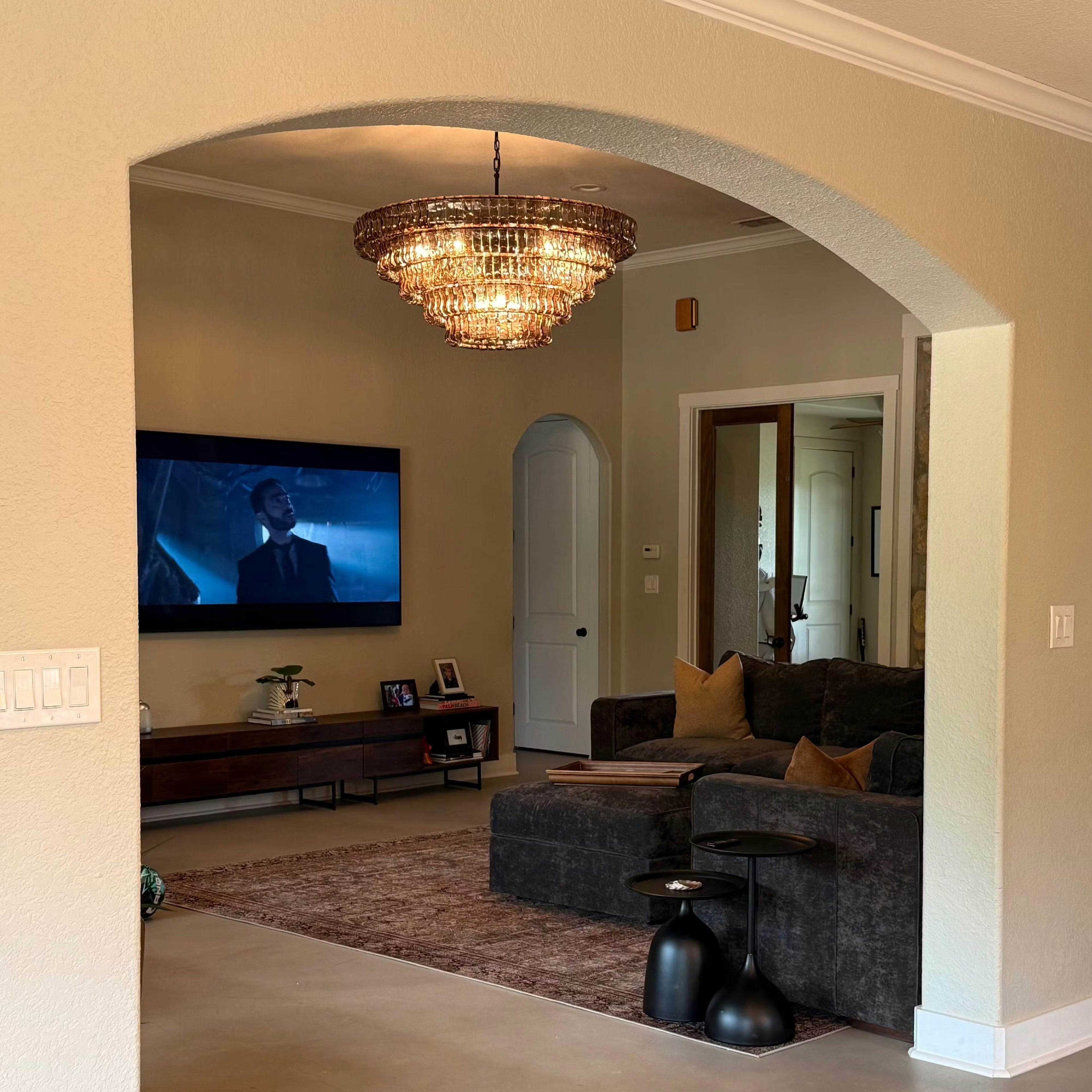 48 Inch Smoked Glass Tiered Chandelier - Ghiaccio