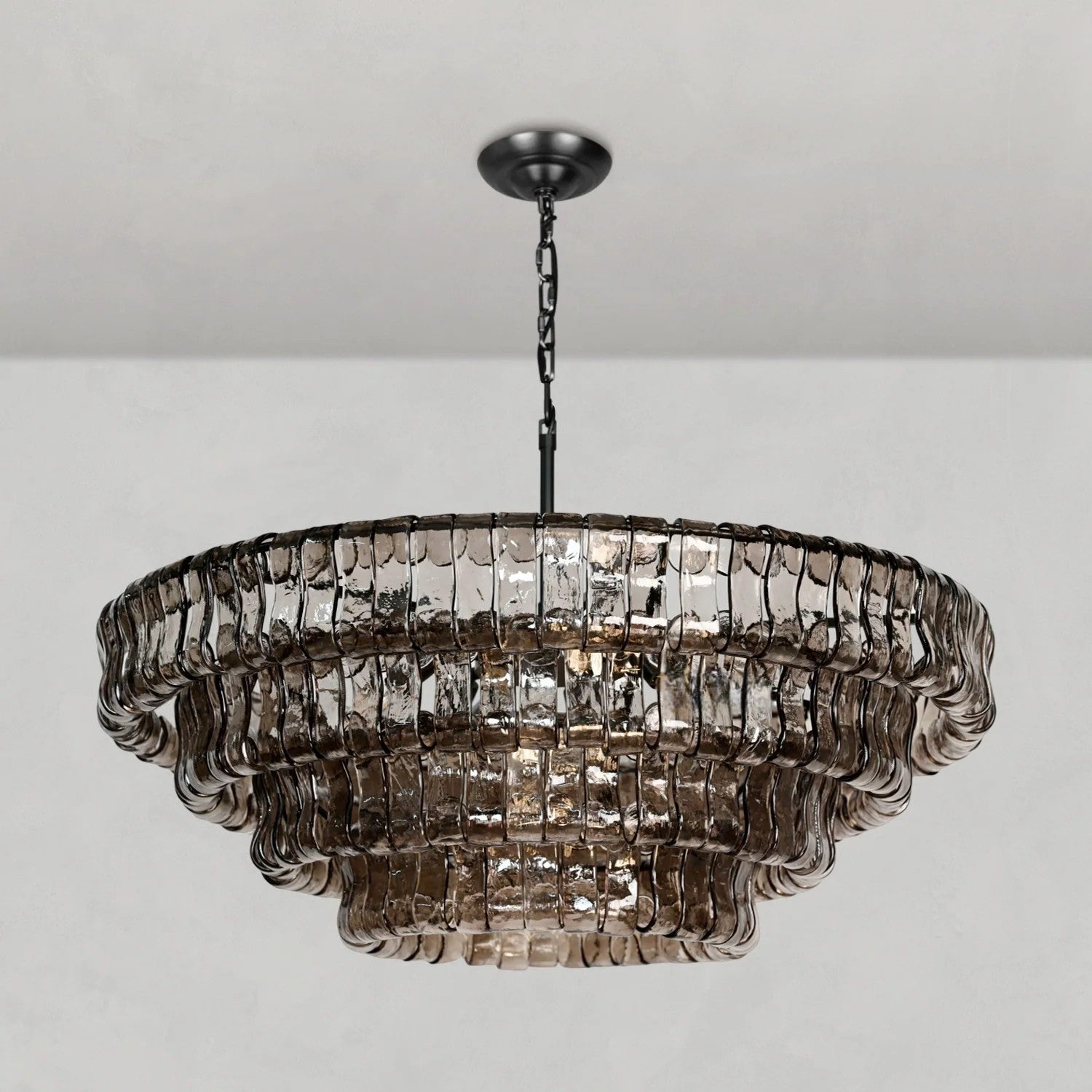 36 Inch Smoked Glass Tiered Chandelier - Ghiaccio