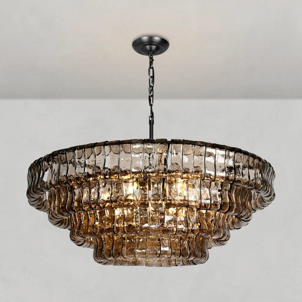 36 Inch Smoked Glass Tiered Chandelier - Ghiaccio