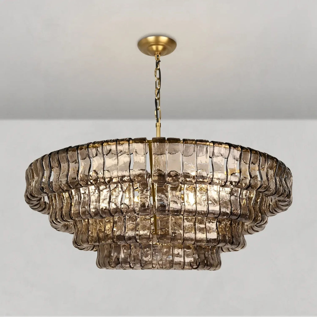 36 Inch Smoked Glass Tiered Chandelier - Ghiaccio