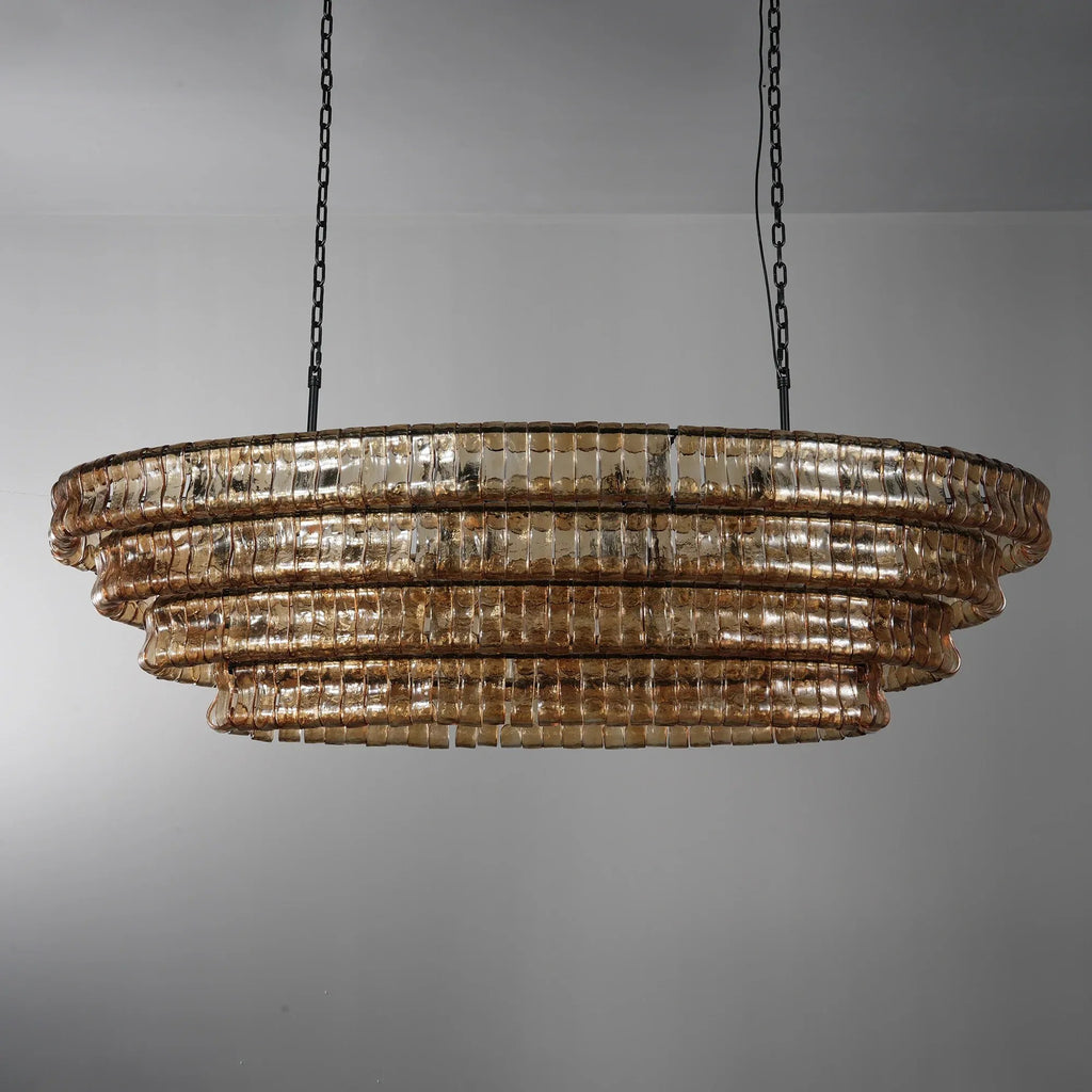 65 Inch Amber Glass Tiered Oval Chandelier - Ghiaccio
