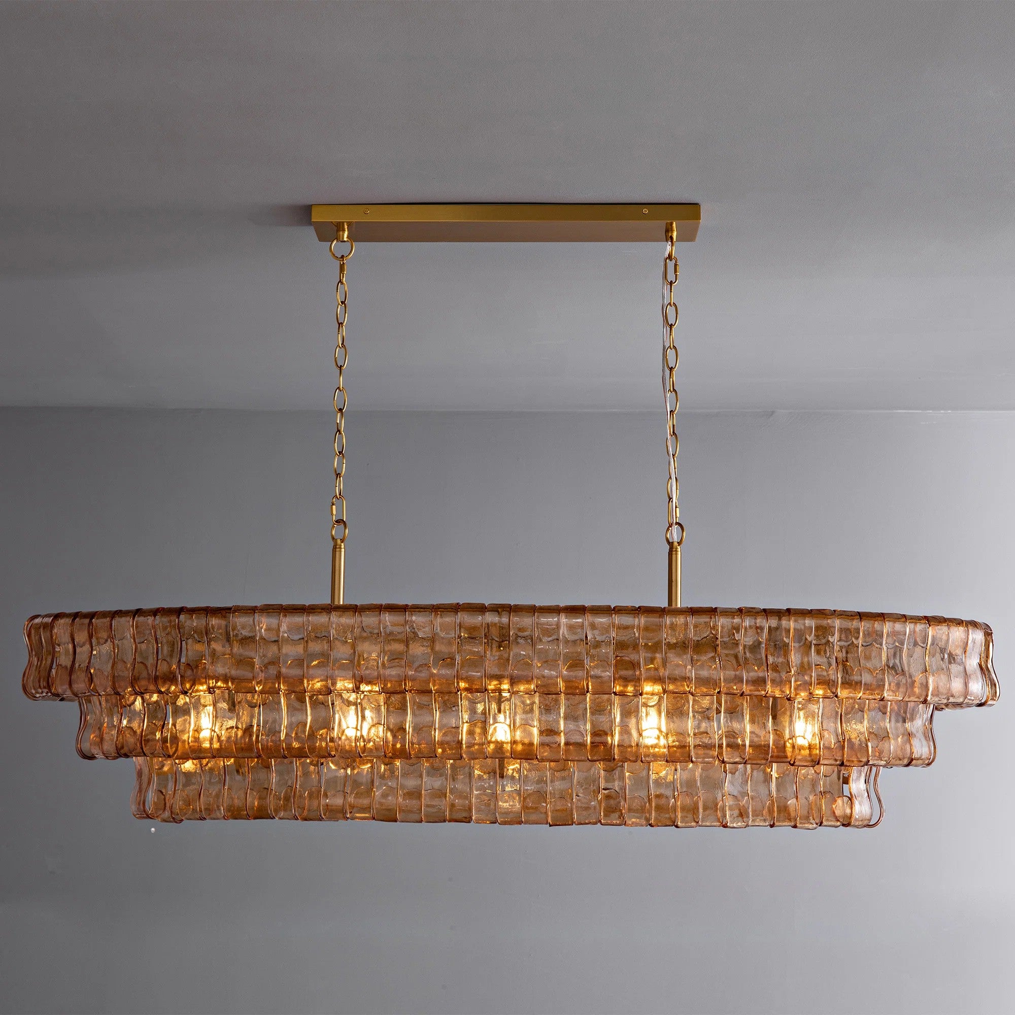 54 Inch Amber Glass Tiered Oval Chandelier - Ghiaccio