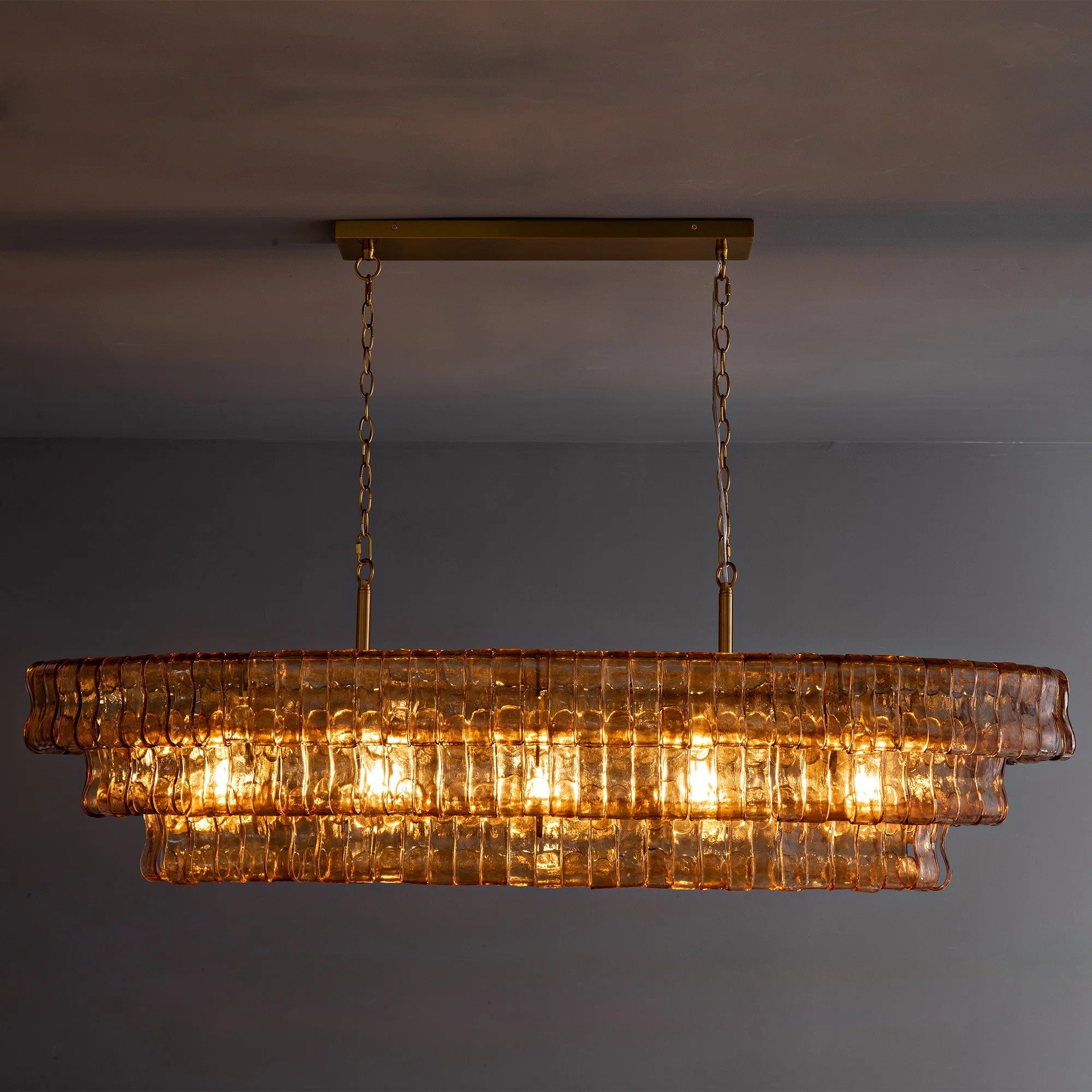 54 Inch Amber Glass Tiered Oval Chandelier - Ghiaccio