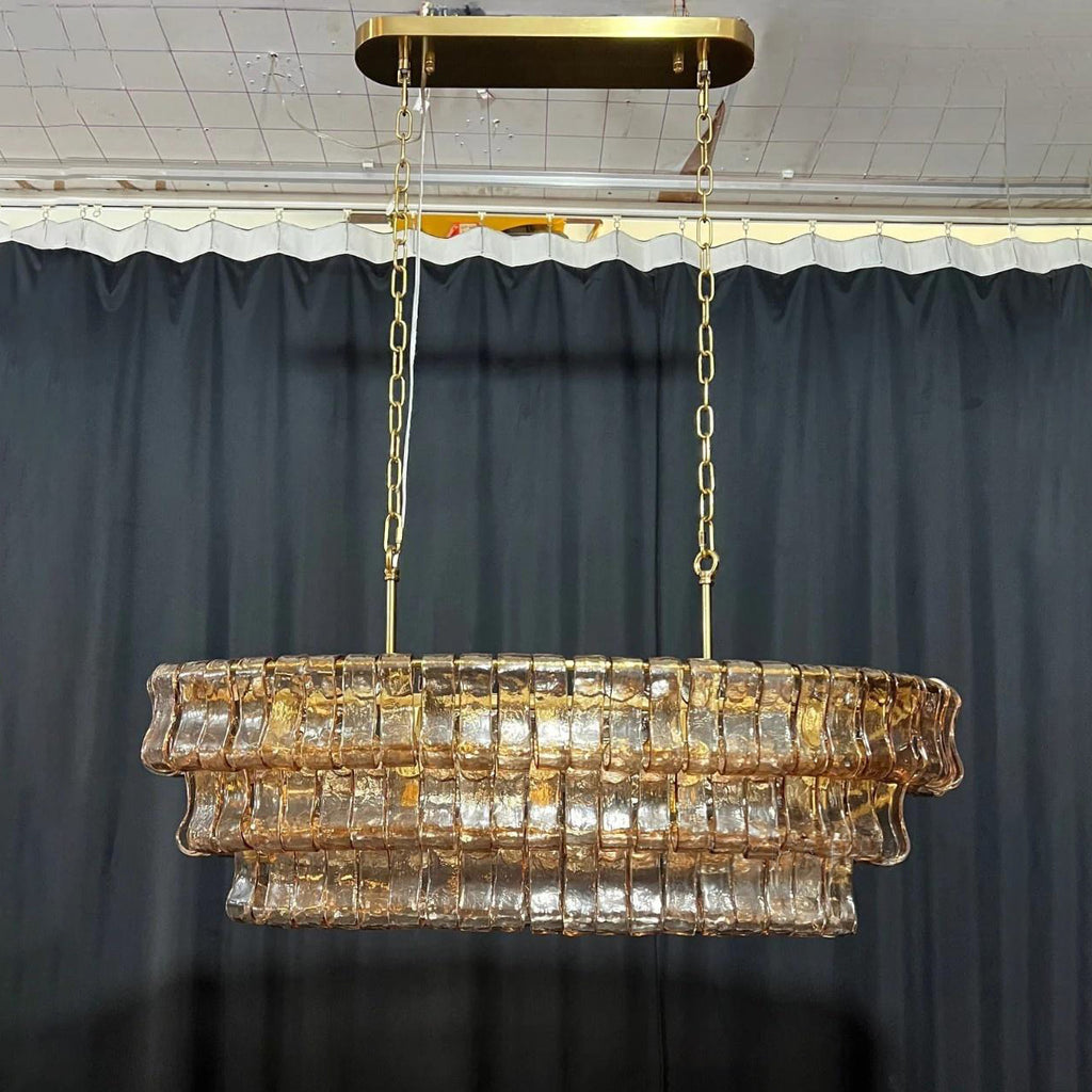 54 Inch Amber Glass Tiered Oval Chandelier - Ghiaccio