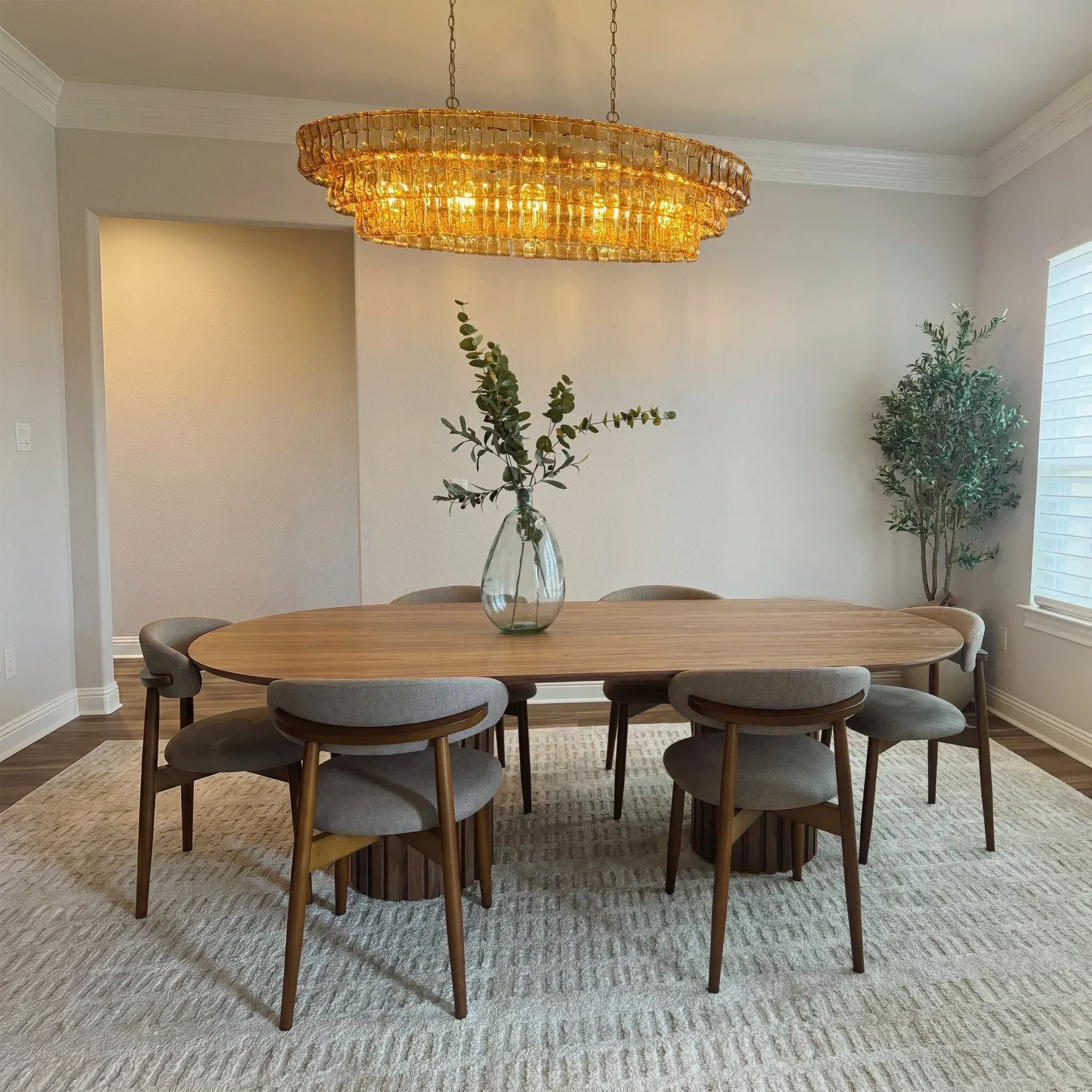 54 Inch Amber Glass Tiered Oval Chandelier - Ghiaccio