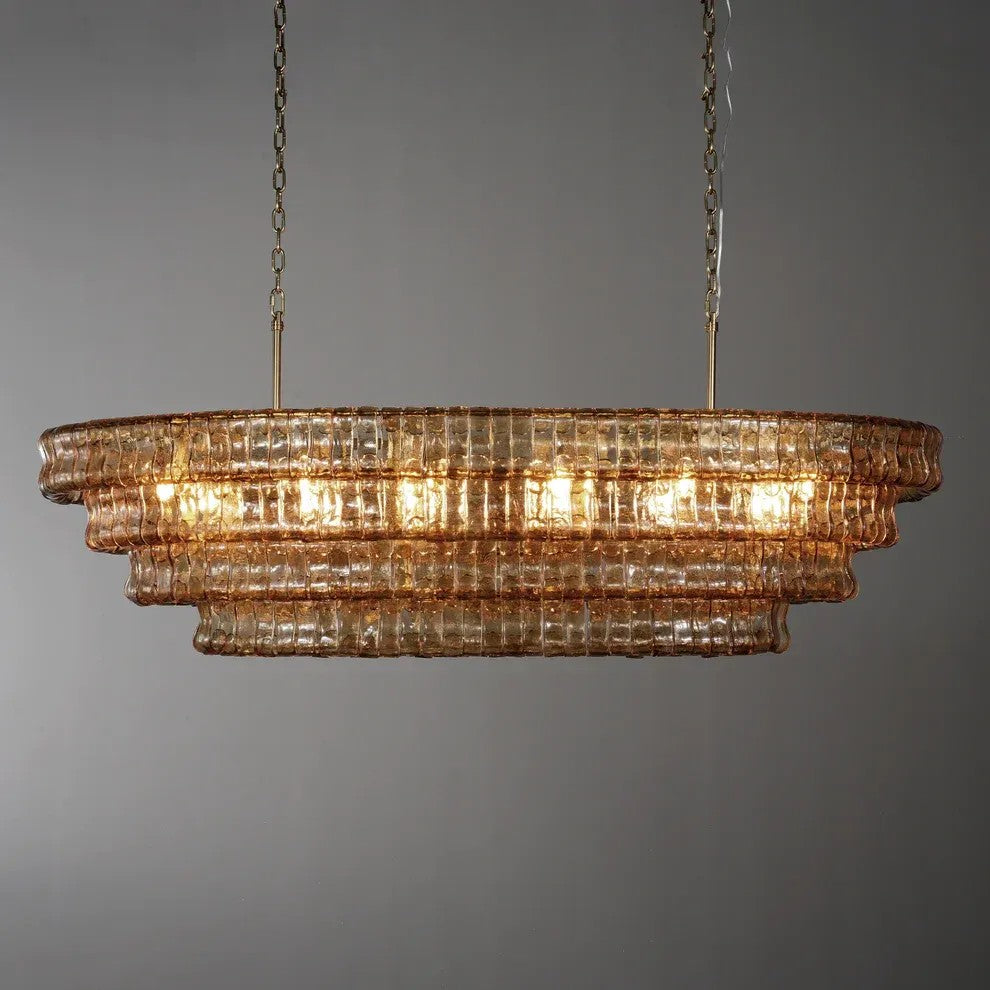 65 Inch Amber Glass Tiered Oval Chandelier - Ghiaccio