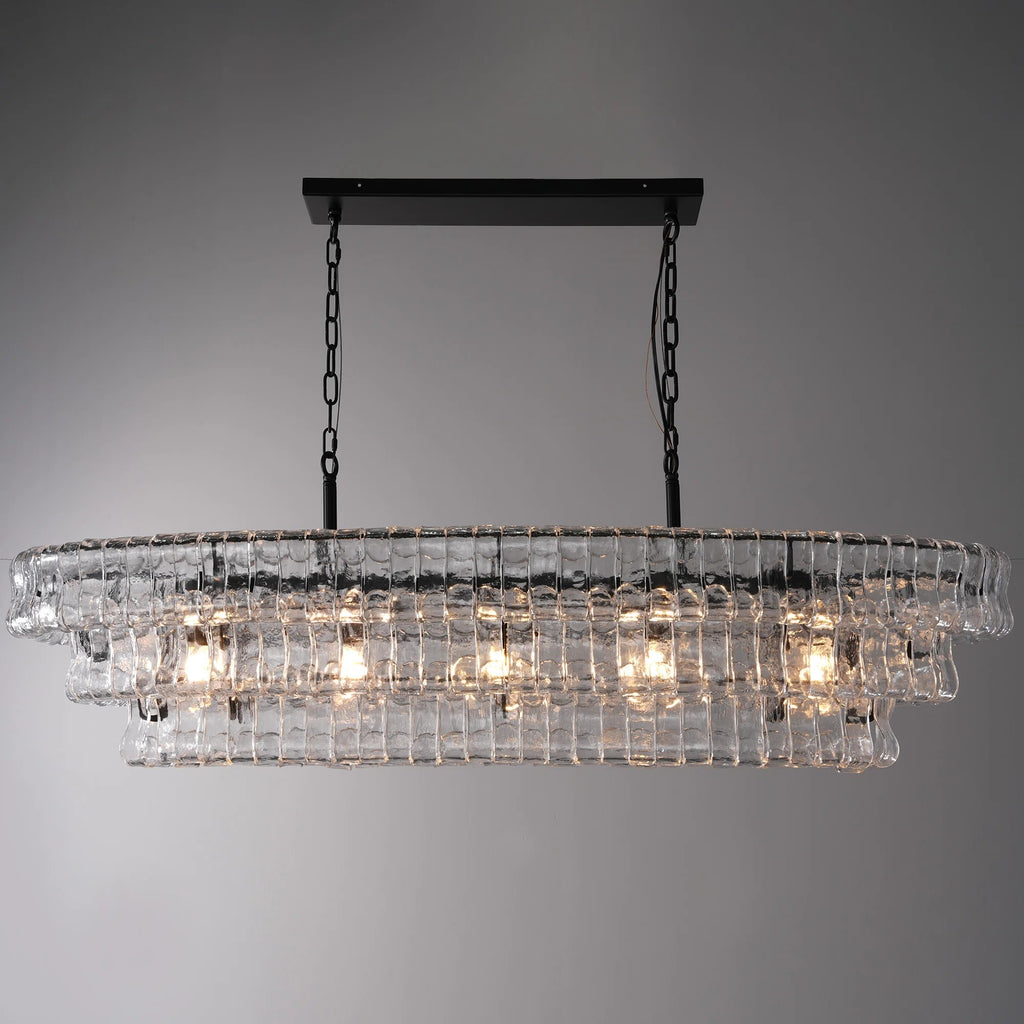 54 Inch Clear Glass Tiered Oval Chandelier - Ghiaccio