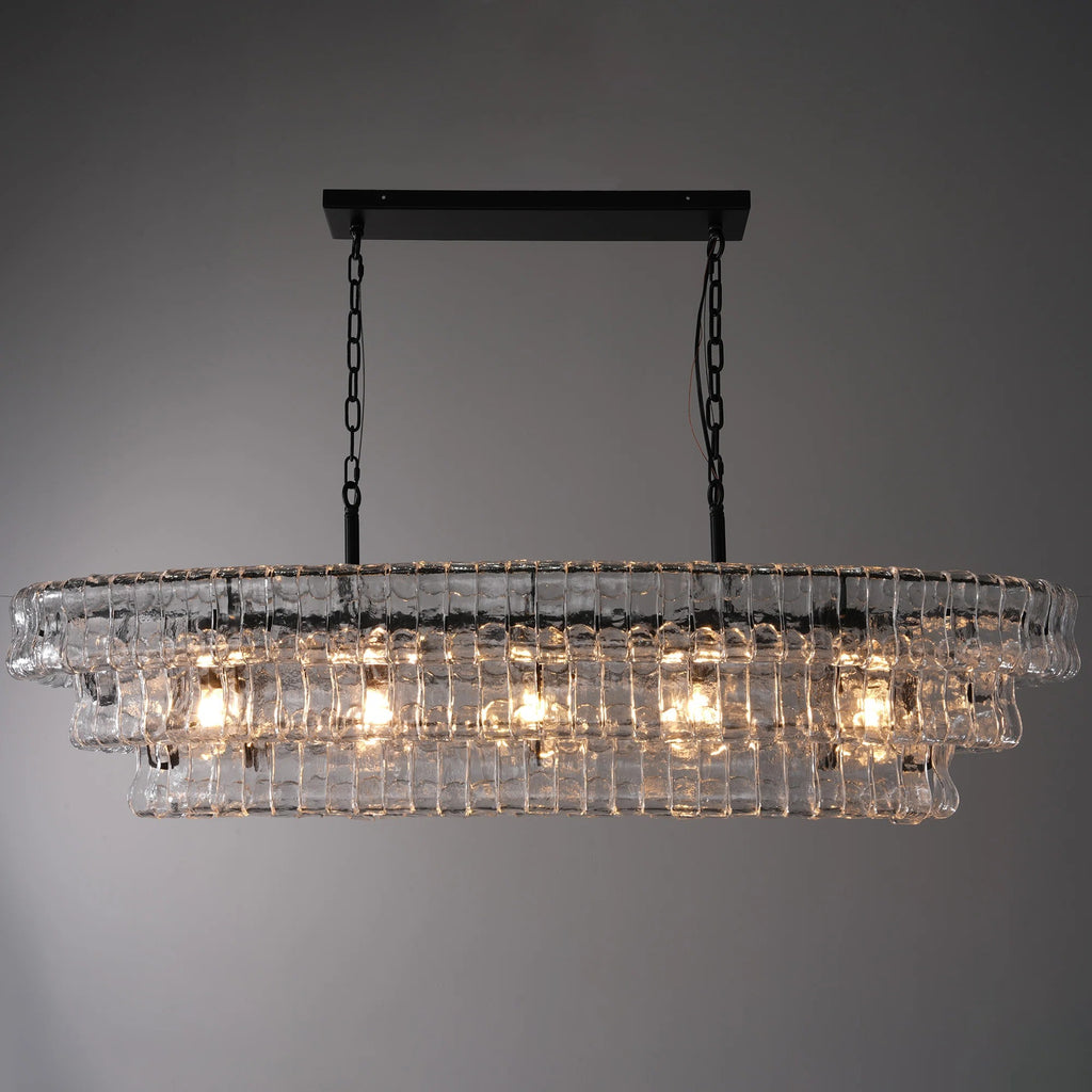 54 Inch Clear Glass Tiered Oval Chandelier - Ghiaccio