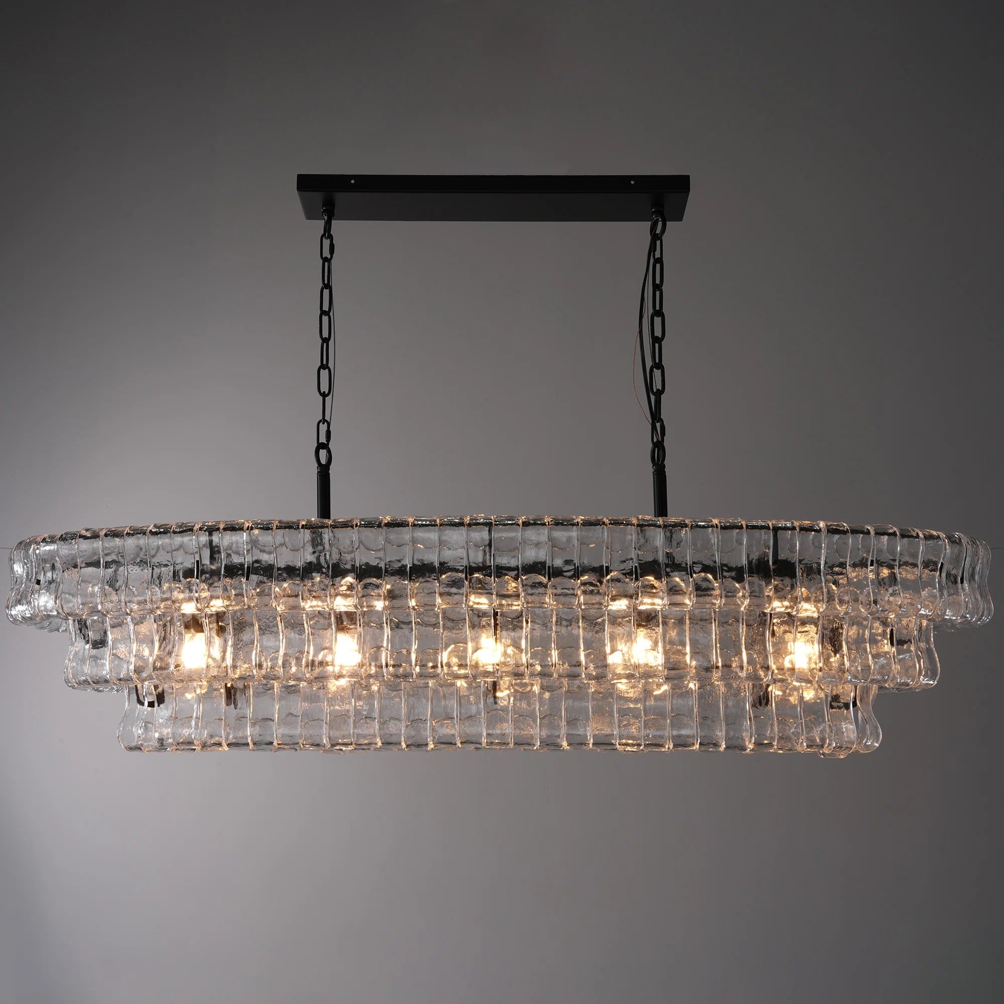 54 Inch Clear Glass Tiered Oval Chandelier - Ghiaccio