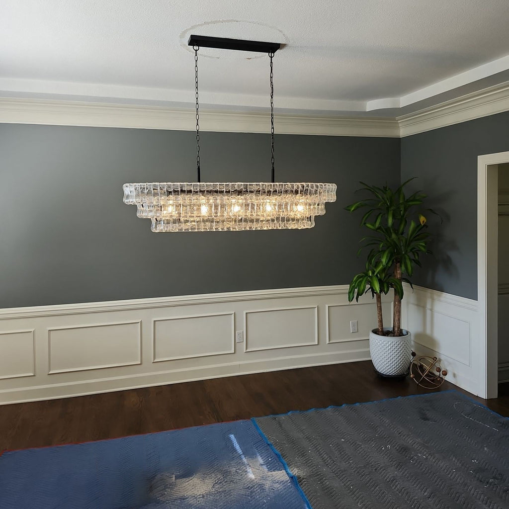 54 Inch Clear Glass Tiered Oval Chandelier - Ghiaccio