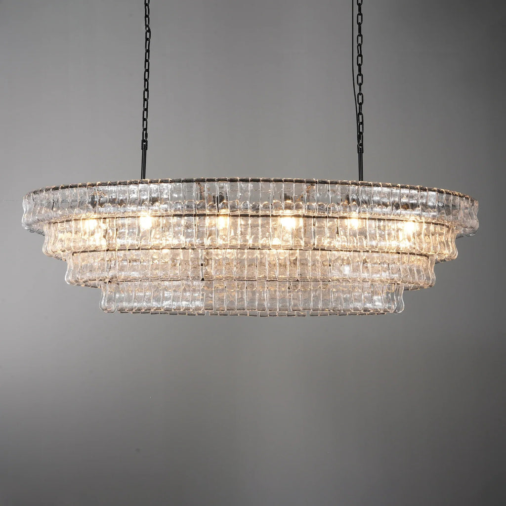 65 Inch Clear Glass Tiered Oval Chandelier - Ghiaccio