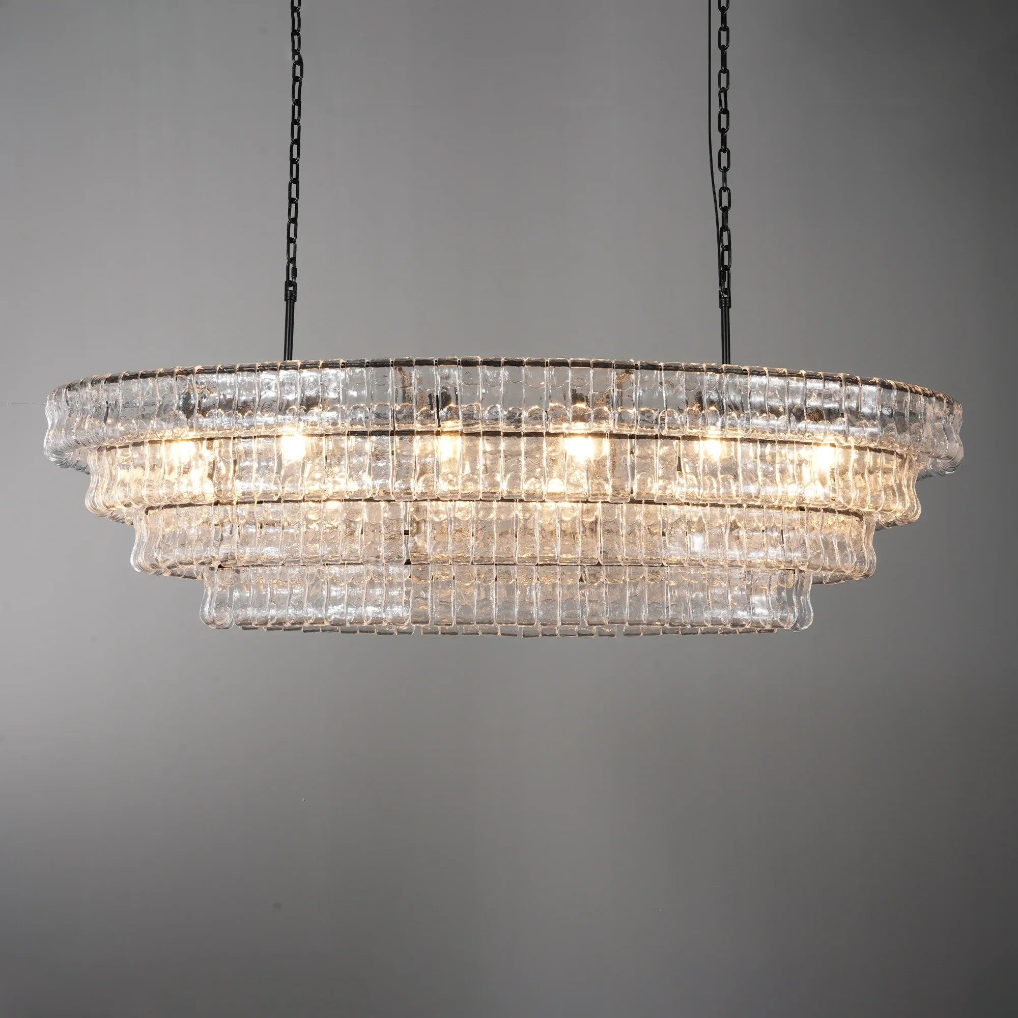 65 Inch Clear Glass Tiered Oval Chandelier - Ghiaccio