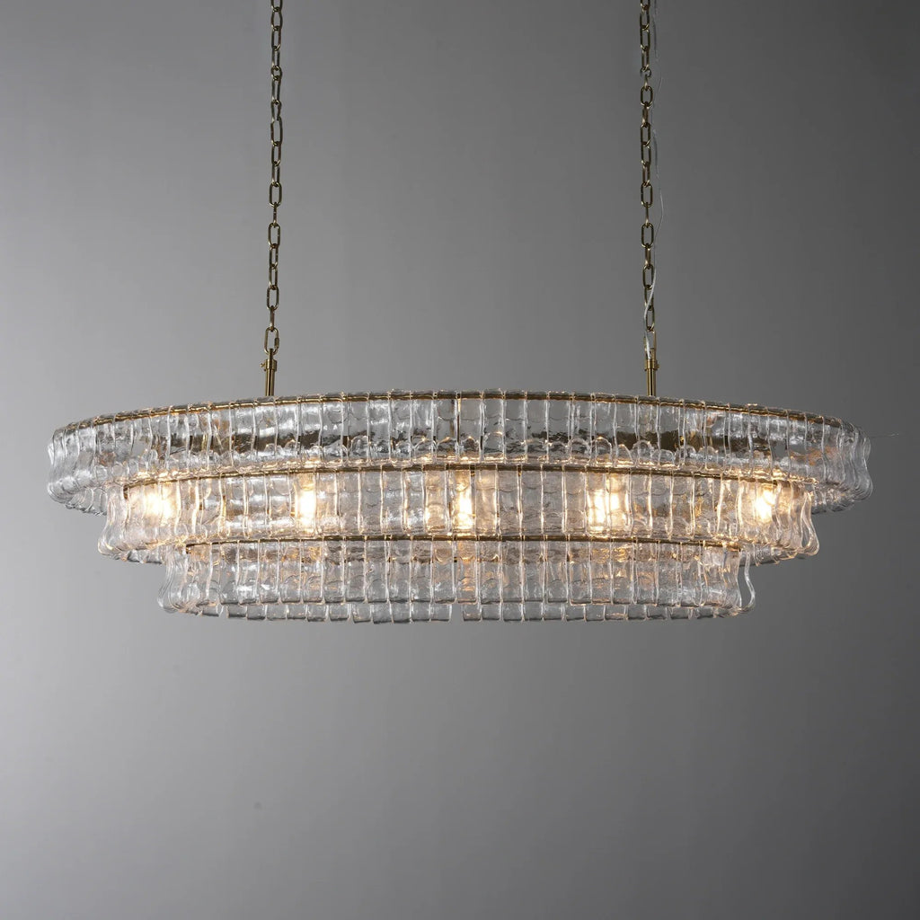 54 Inch Clear Glass Tiered Oval Chandelier - Ghiaccio