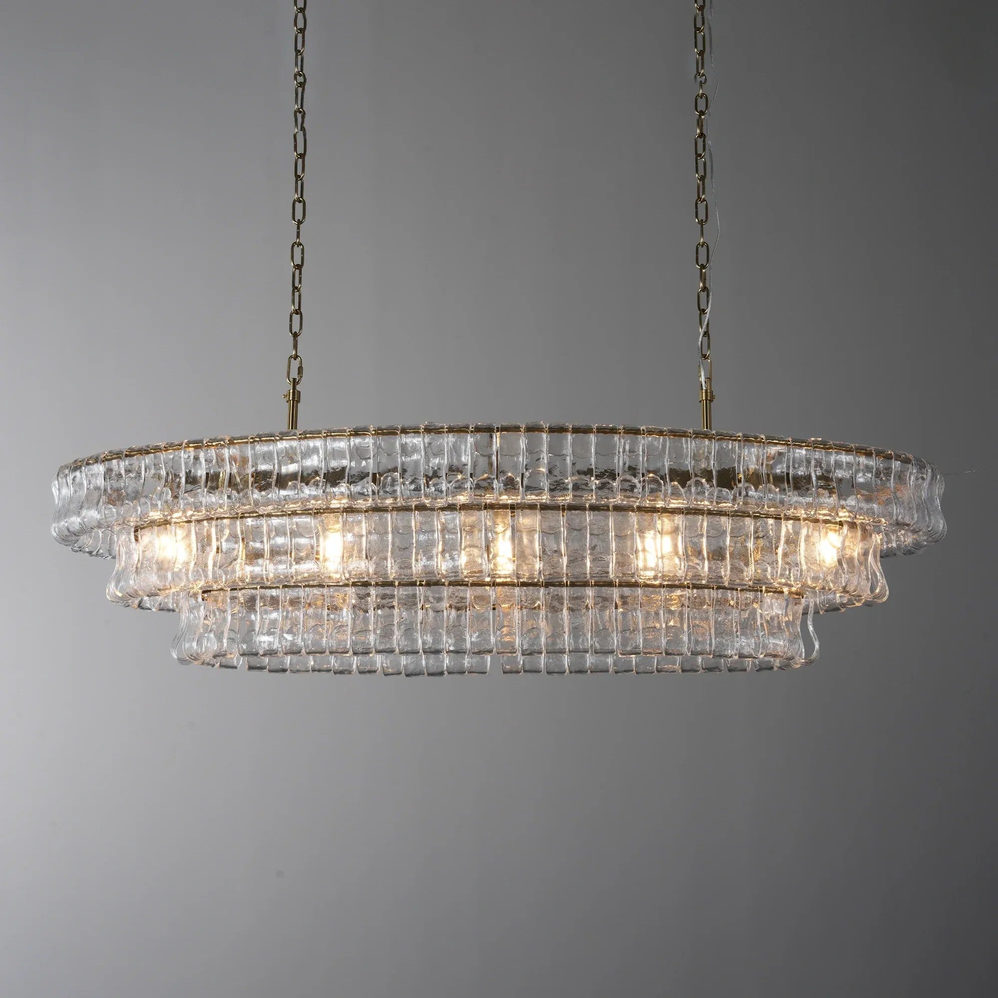 54 Inch Clear Glass Tiered Oval Chandelier - Ghiaccio