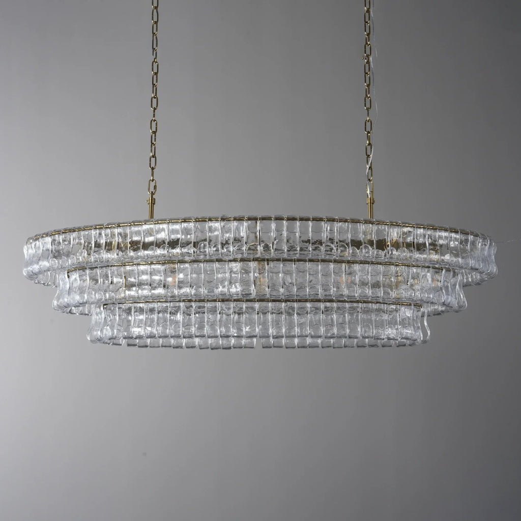 54 Inch Clear Glass Tiered Oval Chandelier - Ghiaccio
