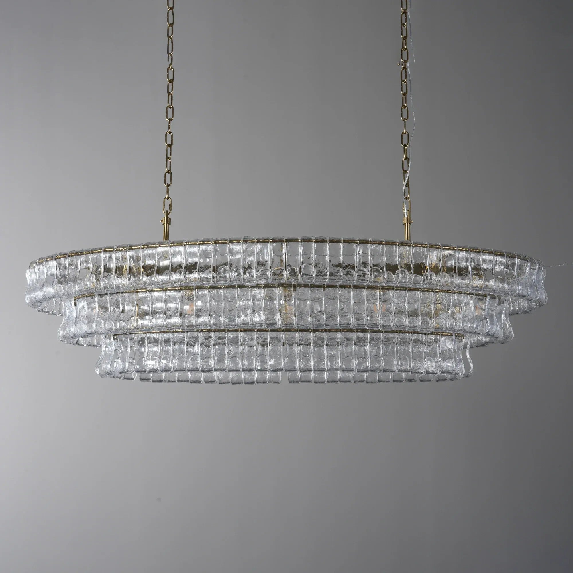 54 Inch Clear Glass Tiered Oval Chandelier - Ghiaccio