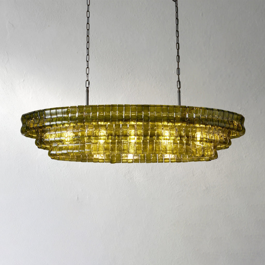 137 cm Green Glass Oval Chandelier - Ghiaccio