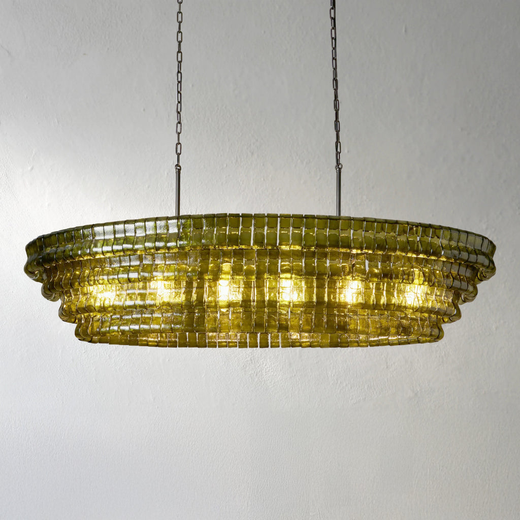 65 Inch Green Glass Oval Chandelier - Ghiaccio
