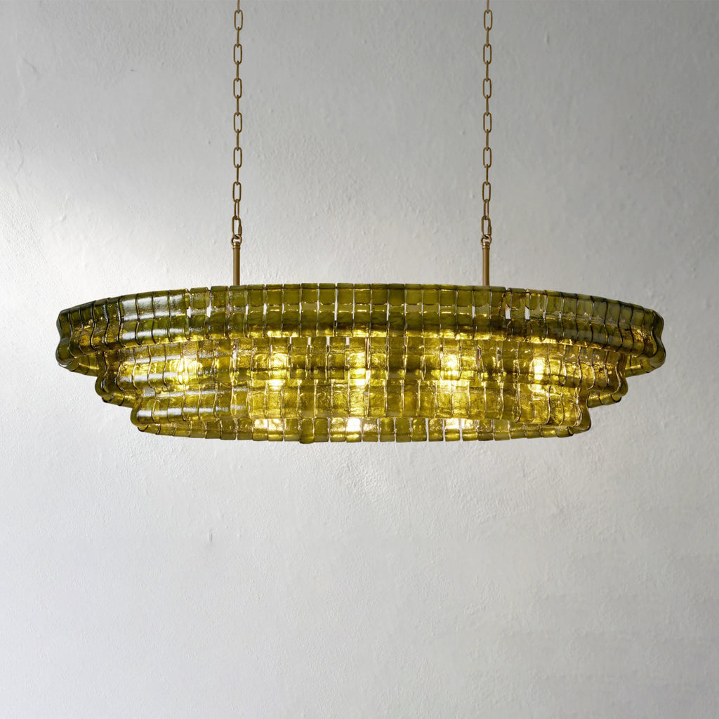 137 cm Green Glass Oval Chandelier - Ghiaccio