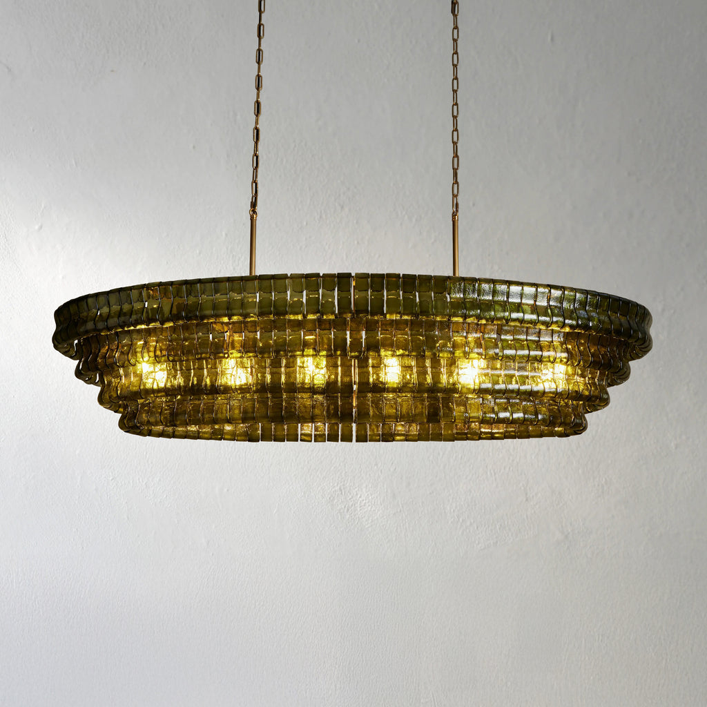 65 Inch Green Glass Oval Chandelier - Ghiaccio