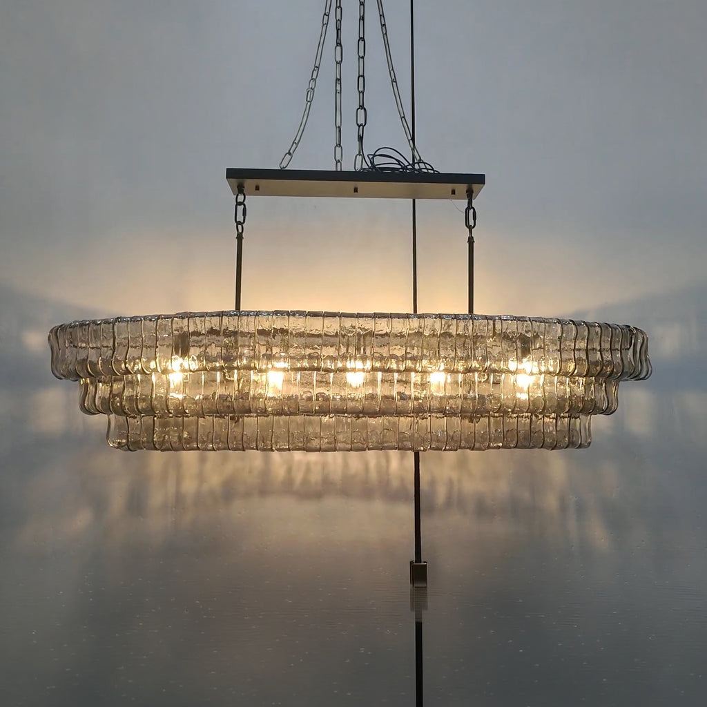 54 Inch Smoked Glass Tiered Oval Chandelier - Ghiaccio