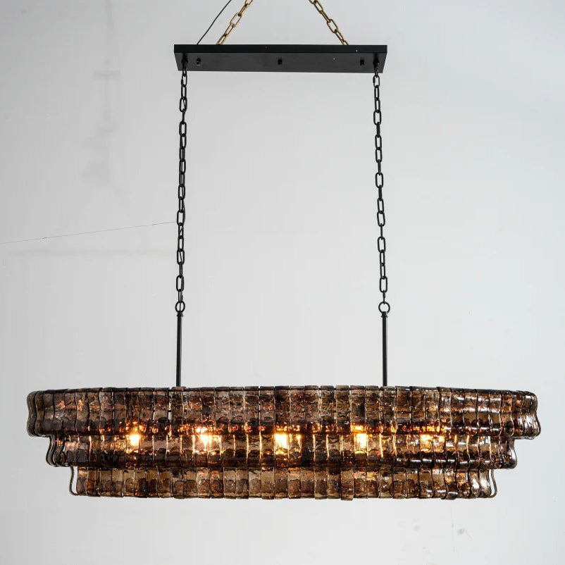 54 Inch Smoked Glass Tiered Oval Chandelier - Ghiaccio