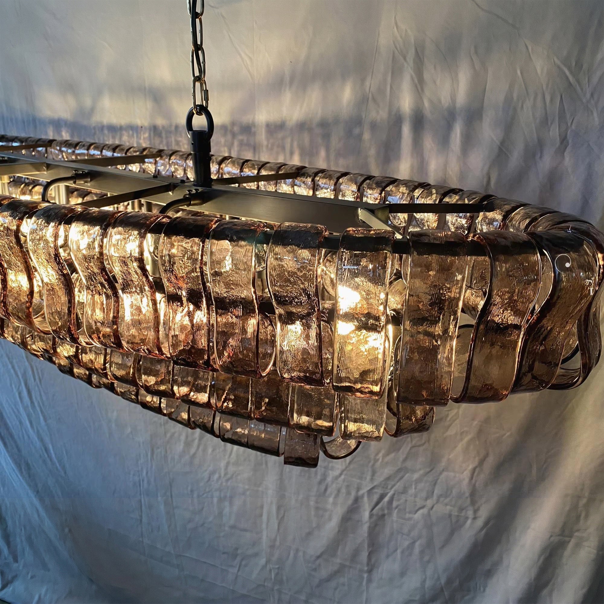54 Inch Smoked Glass Tiered Oval Chandelier - Ghiaccio