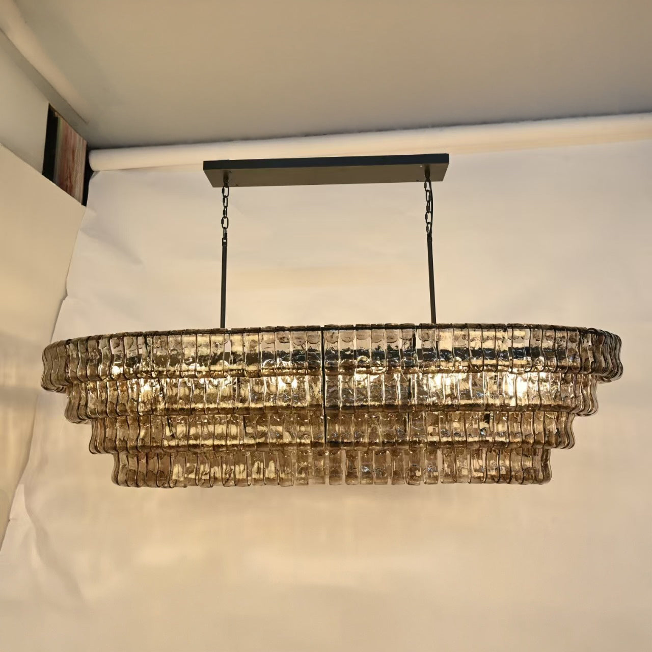 65 Inch Smoked Glass Tiered Oval Chandelier - Ghiaccio