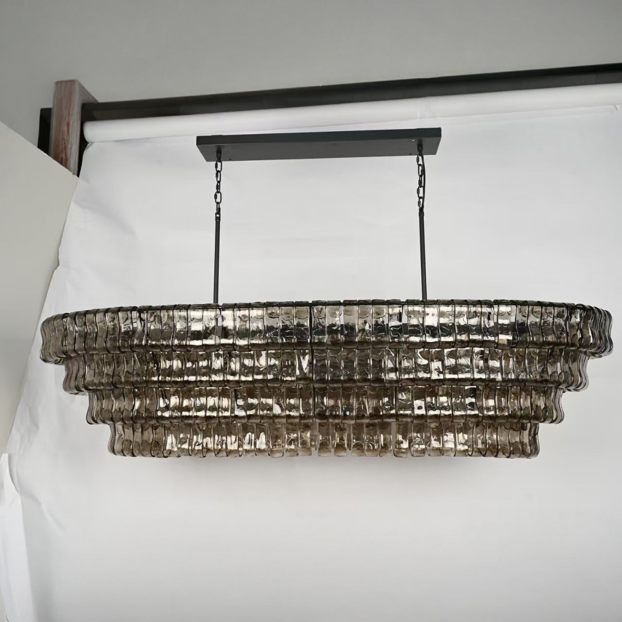 65 Inch Smoked Glass Tiered Oval Chandelier - Ghiaccio
