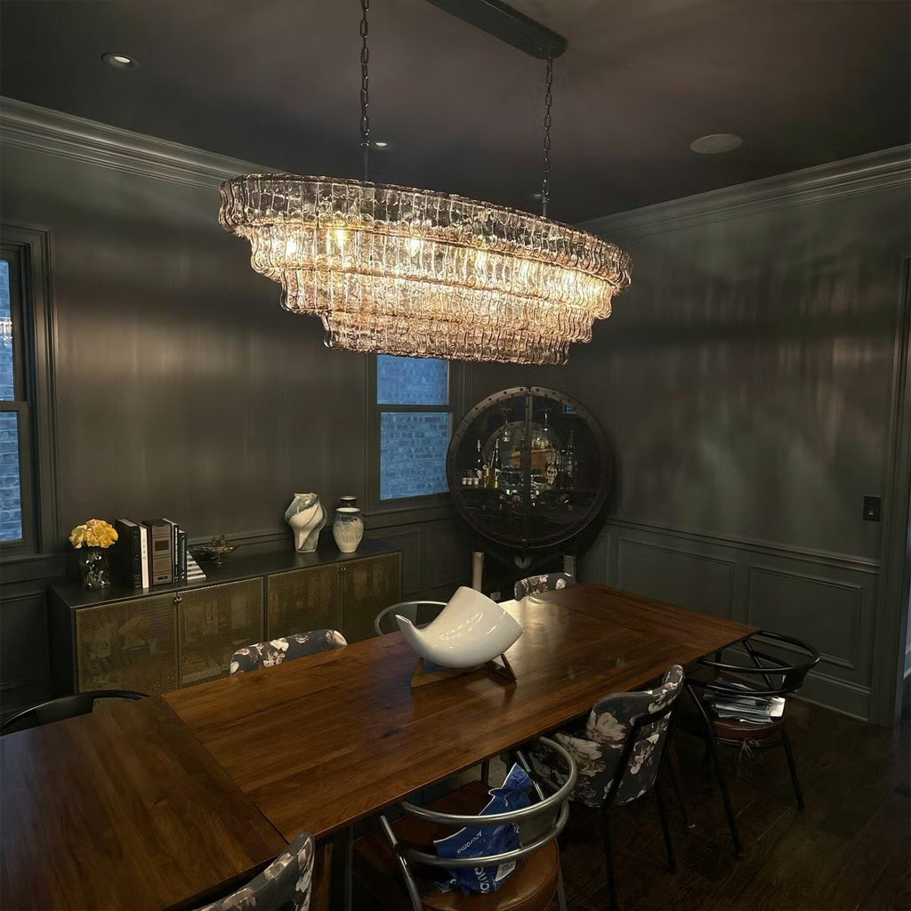 65 Inch Smoked Glass Tiered Oval Chandelier - Ghiaccio