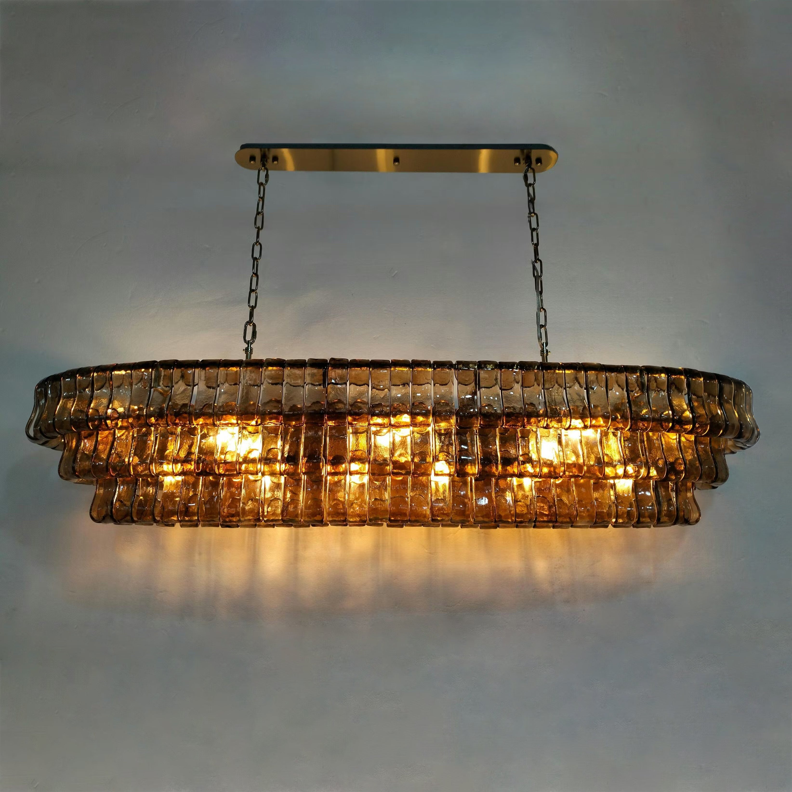 54 Inch Smoked Glass Tiered Oval Chandelier - Ghiaccio
