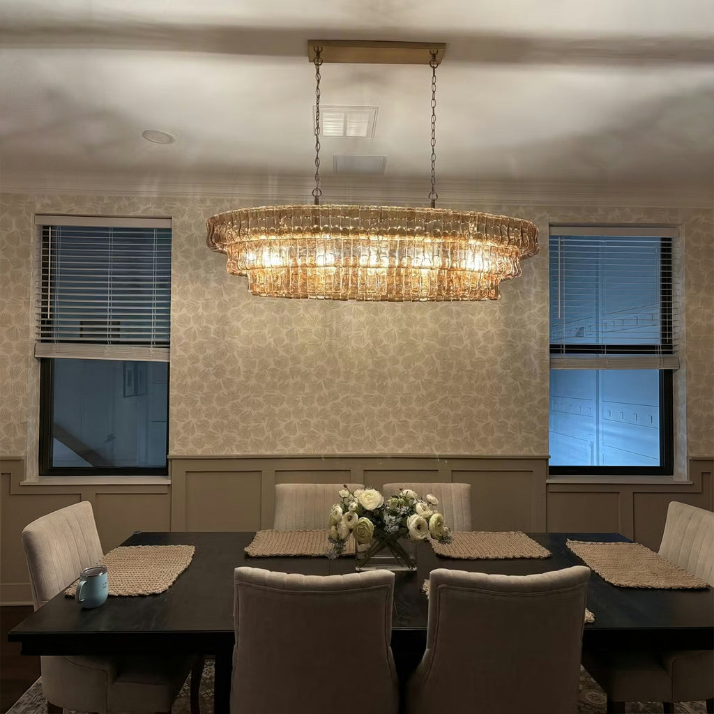 54 Inch Smoked Glass Tiered Oval Chandelier - Ghiaccio