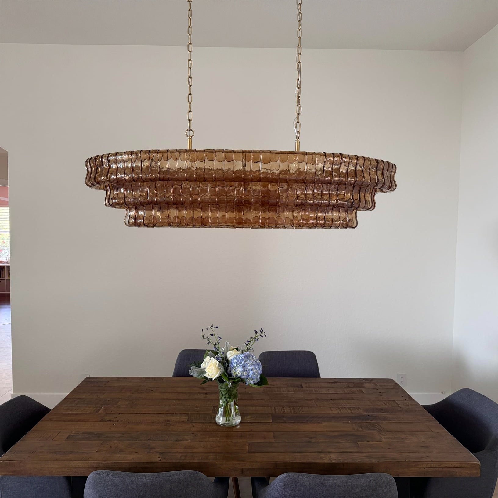 54 Inch Smoked Glass Tiered Oval Chandelier - Ghiaccio
