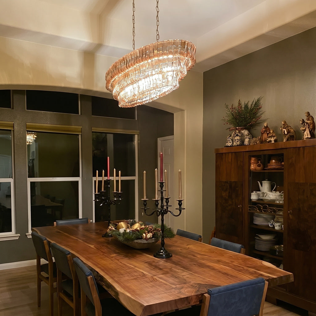 54 Inch Smoked Glass Tiered Oval Chandelier - Ghiaccio