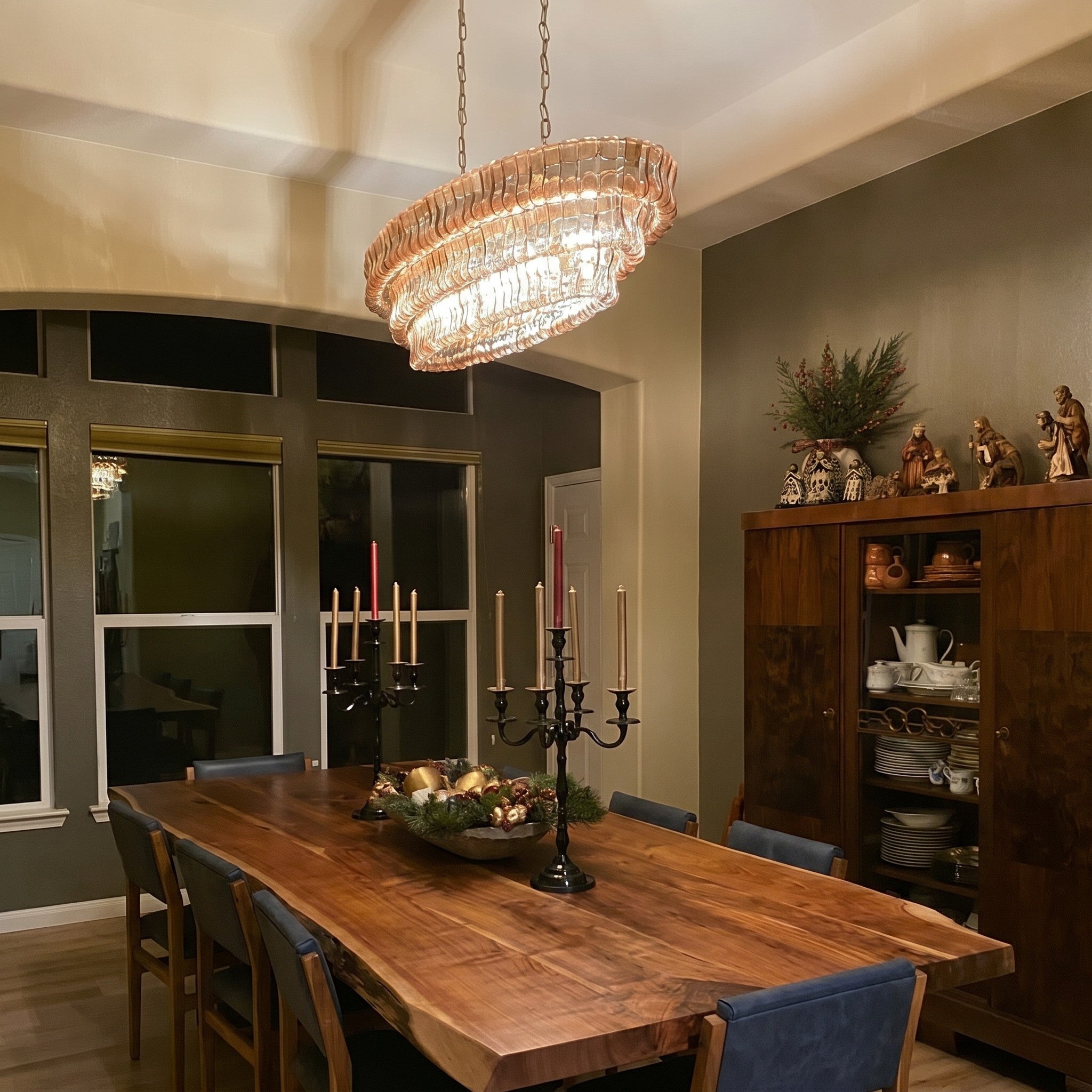 54 Inch Smoked Glass Tiered Oval Chandelier - Ghiaccio