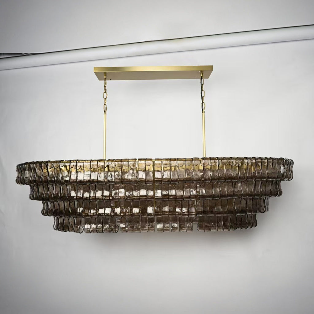 65 Inch Smoked Glass Tiered Oval Chandelier - Ghiaccio