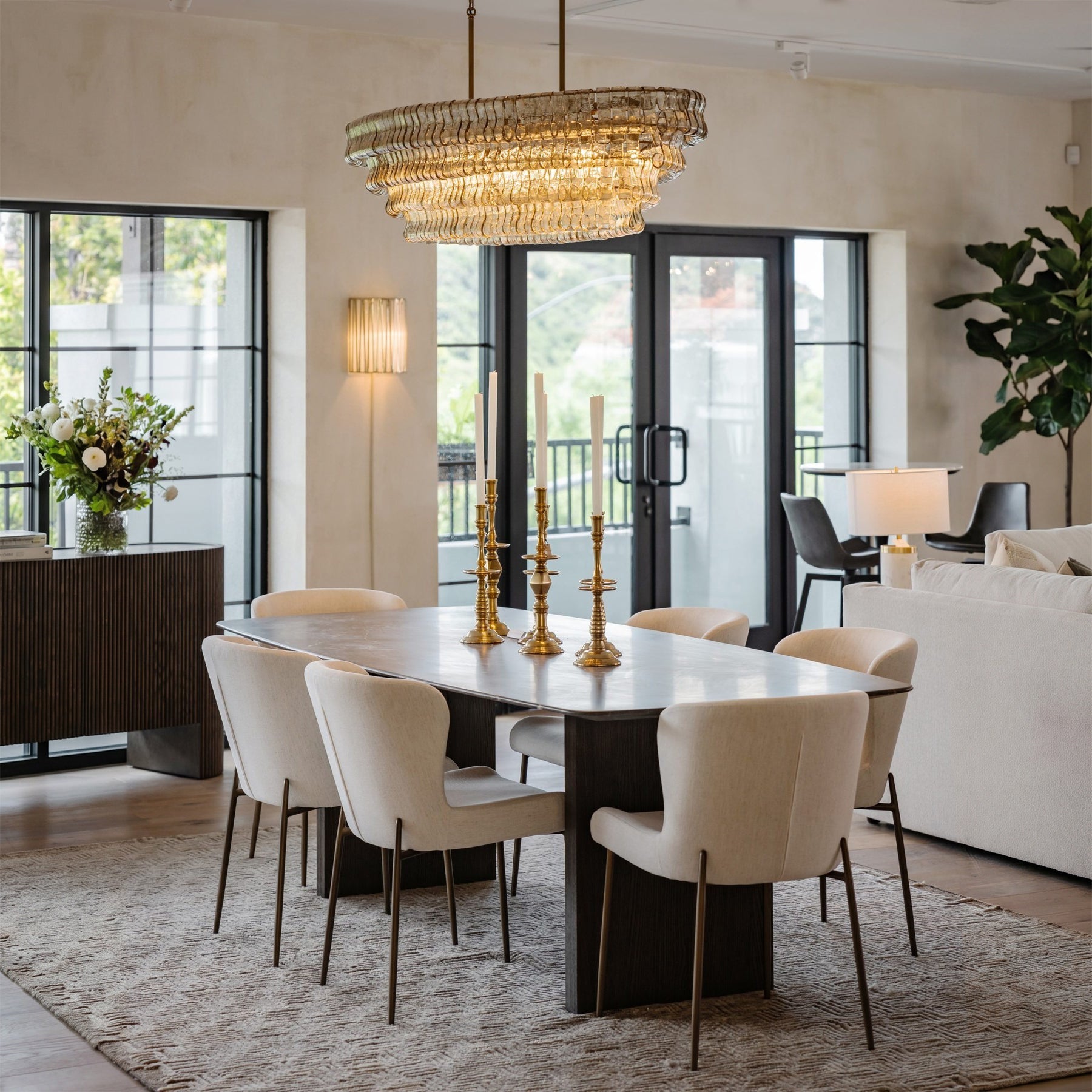 65 Inch Smoked Glass Tiered Oval Chandelier - Ghiaccio
