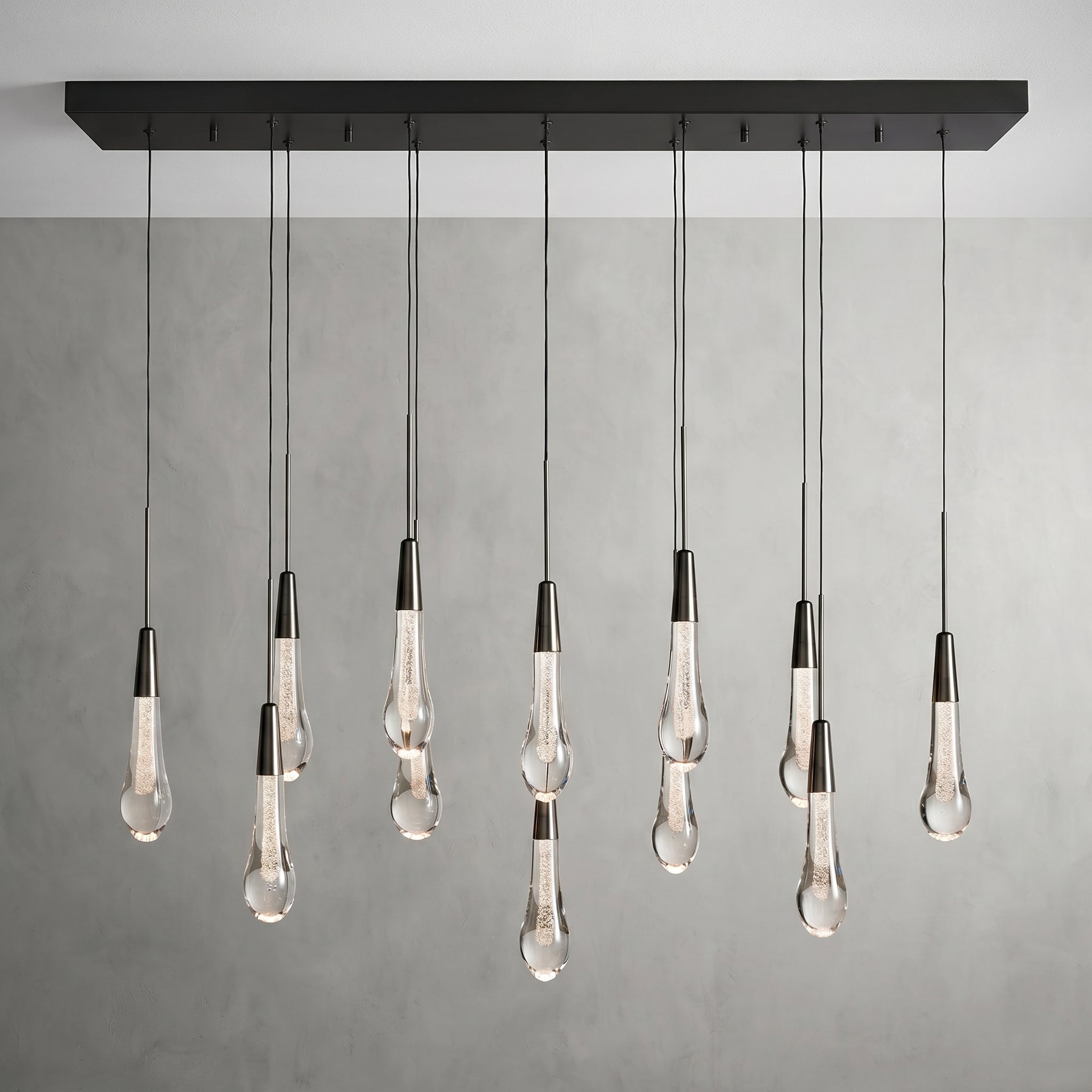 37 Inch Seeded Glass Raindrop Rectangular Chandelier - Soltaire