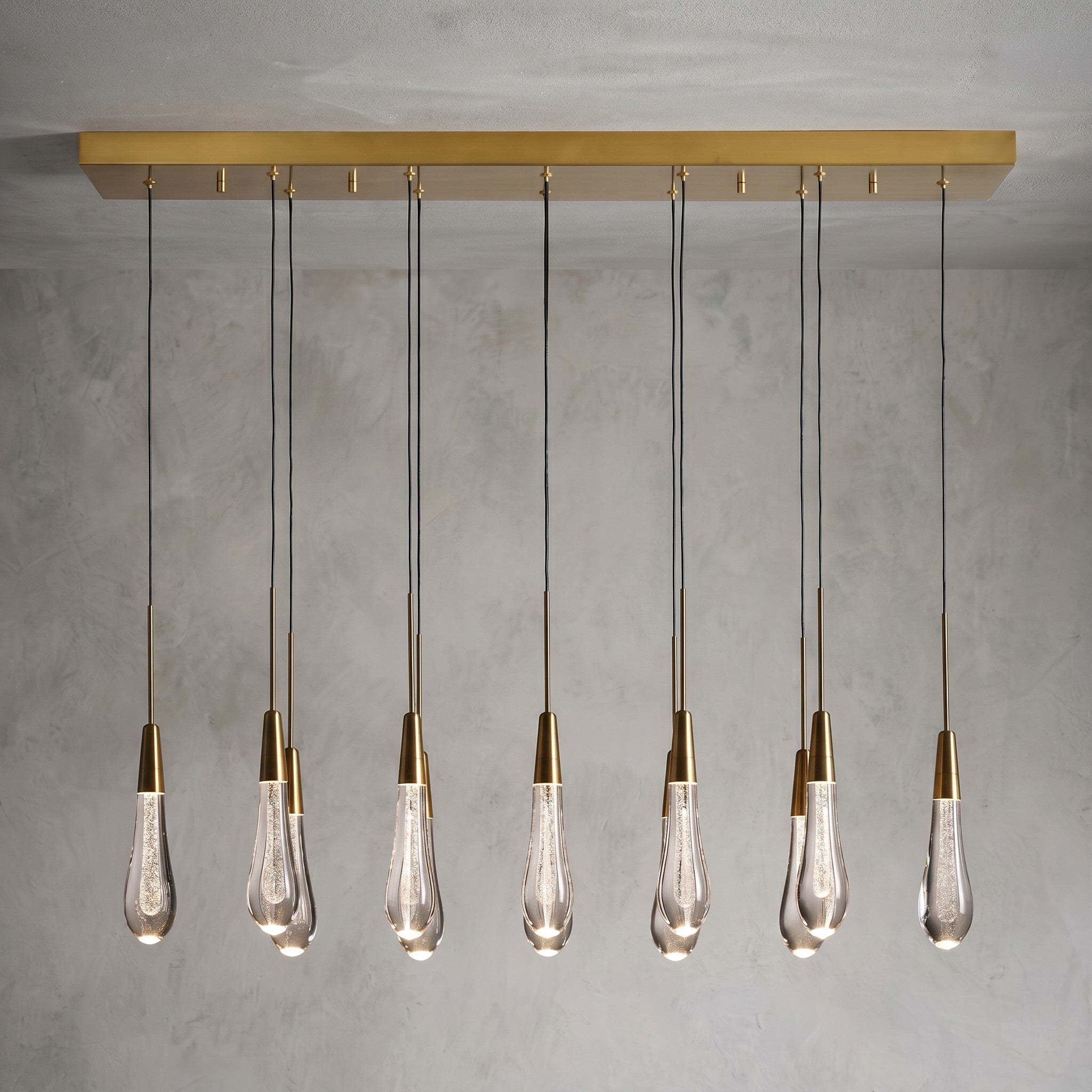 37 Inch Seeded Glass Raindrop Rectangular Chandelier - Soltaire