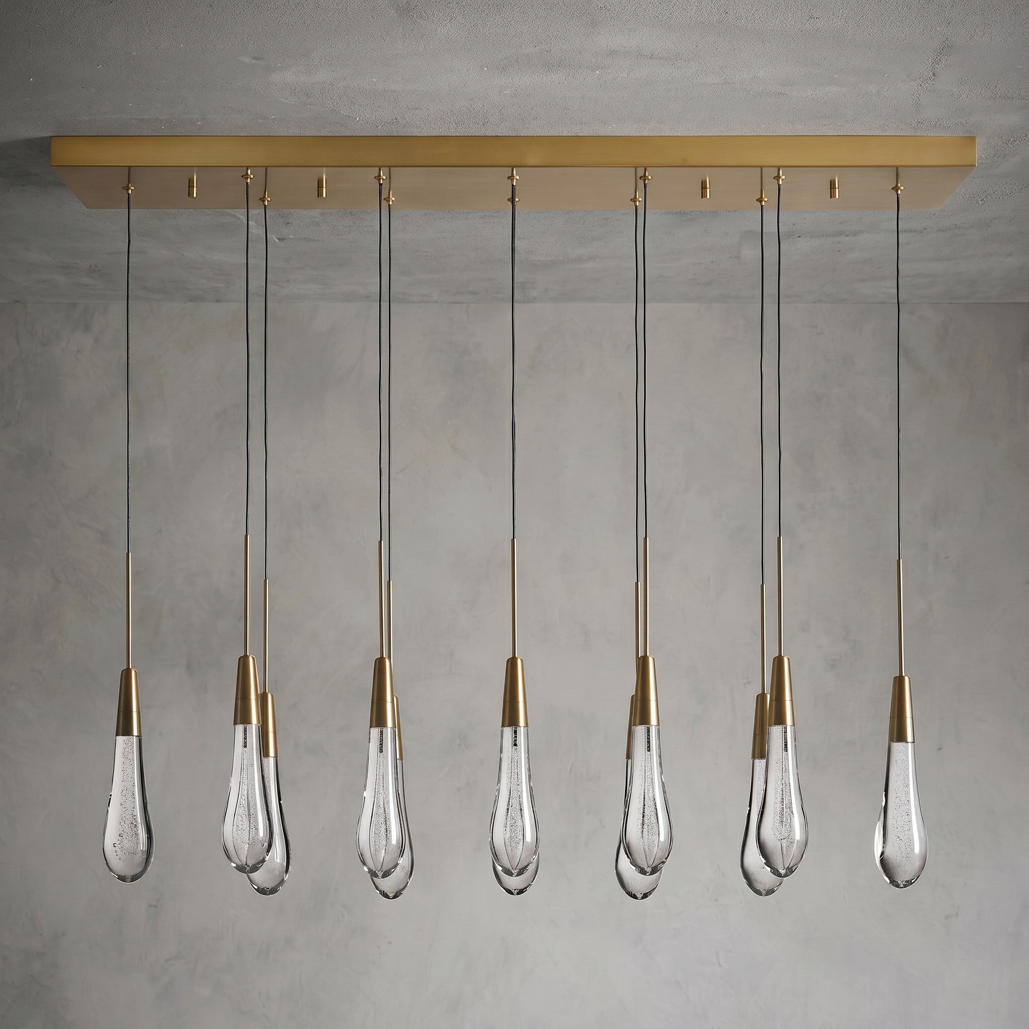 37 Inch Seeded Glass Raindrop Rectangular Chandelier - Soltaire