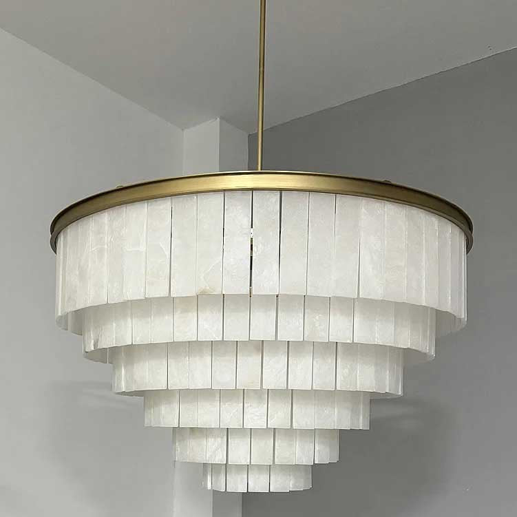 44 Inch Alabaster Tiered Chandelier - Glace