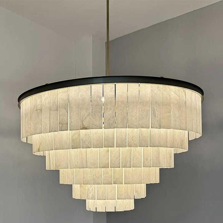 44 Inch Alabaster Tiered Chandelier - Glace