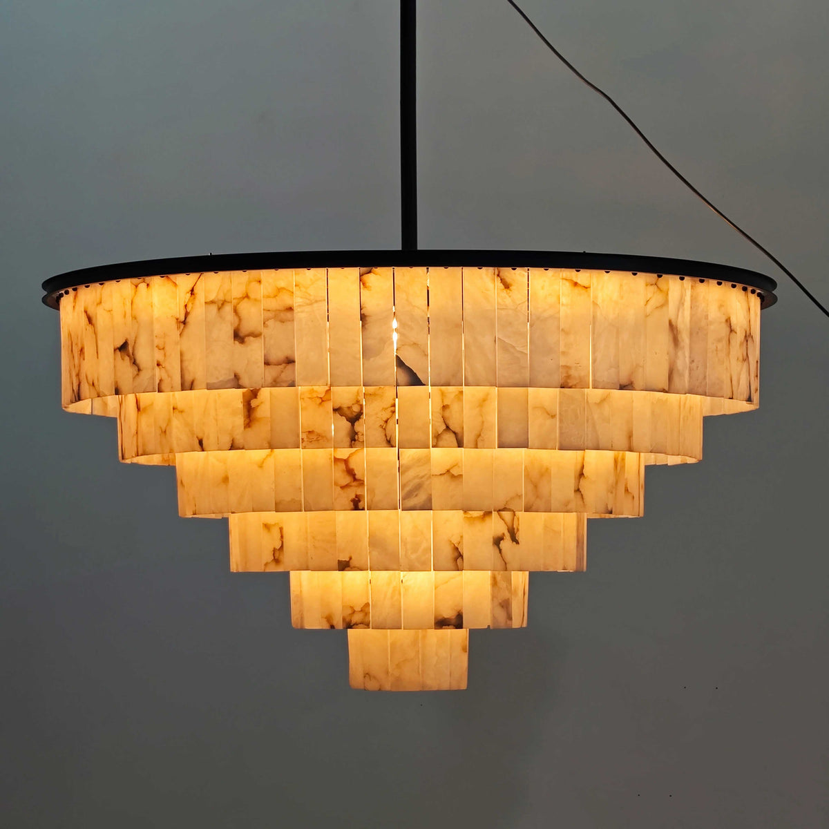 44 Inch Alabaster Tiered Chandelier - Glace