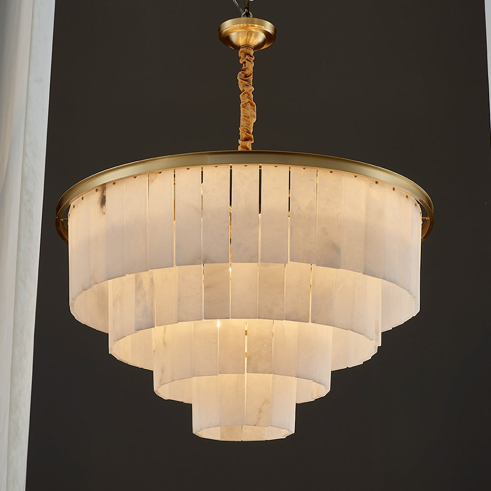 24 Inch Alabaster Tiered Chandelier - Glace