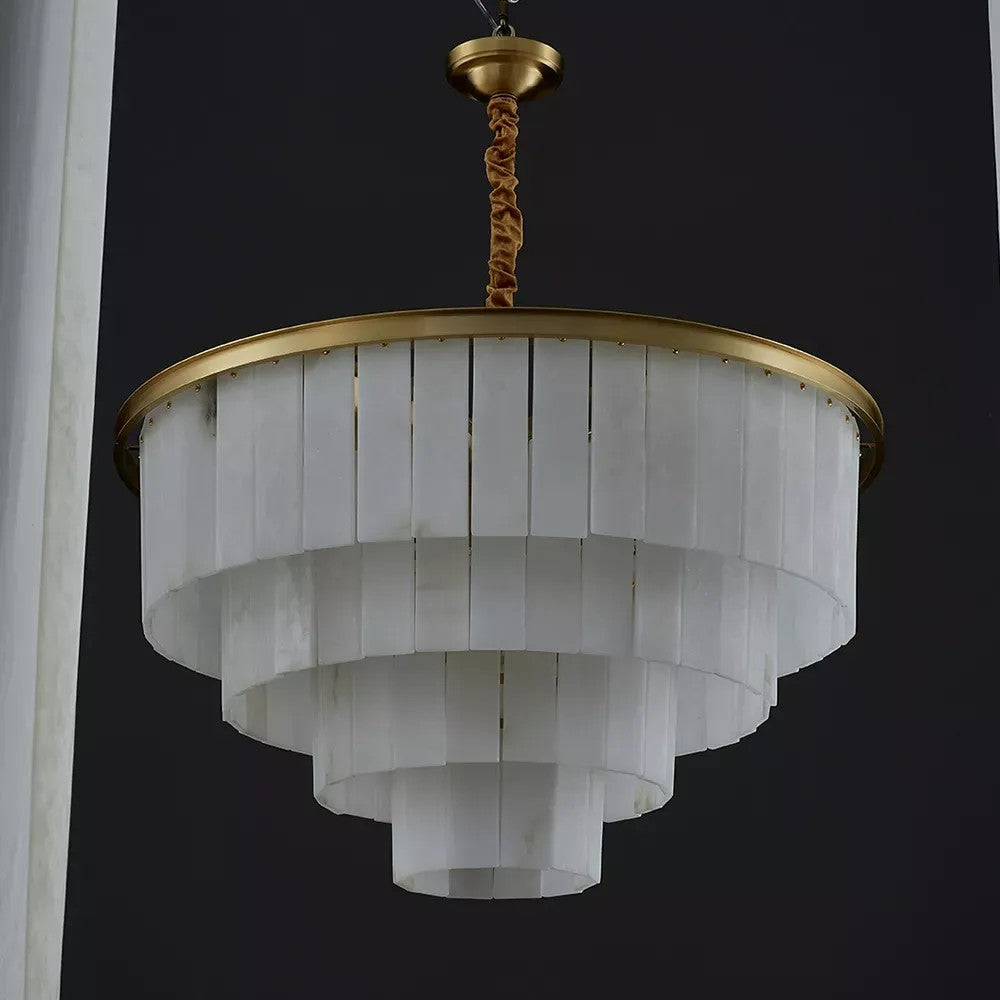 24 Inch Alabaster Tiered Chandelier - Glace