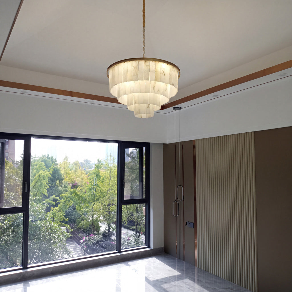24 Inch Alabaster Tiered Chandelier - Glace